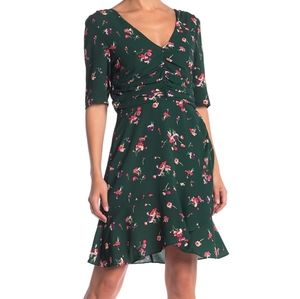 Wayf Gabby green floral short sleeve dress